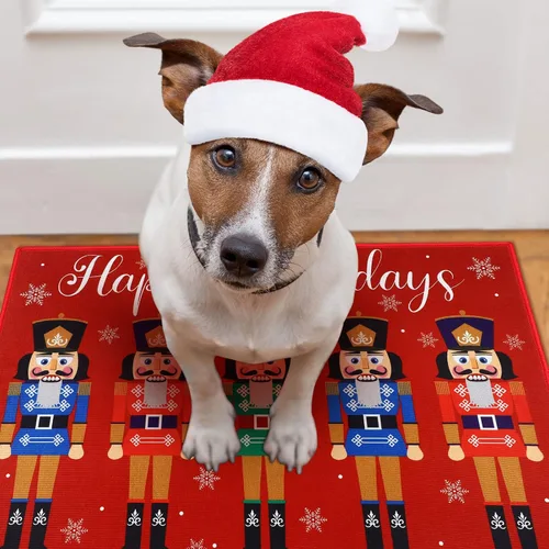 Miniatura 4 de Minatee Tapete Cascanueces Tapete de Puerta Felices Fiestas Tapete Lavable Antideslizante Alfombras de Piso Tapete de Piso Soldado de Navidad