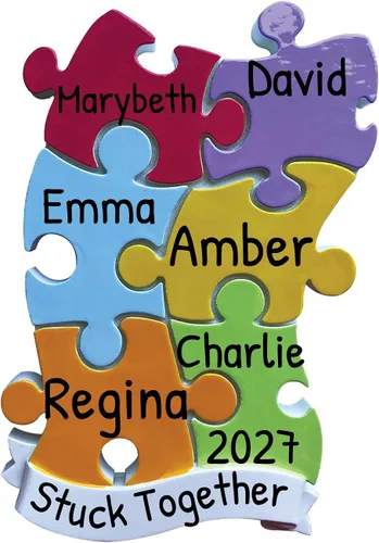 Miniatura 8 de Adorno personalizado de nuestra primera Navidad 2025, rompecabezas entrelazado, adornos de pareja, unidad simbólica, adorno para parejas, familia