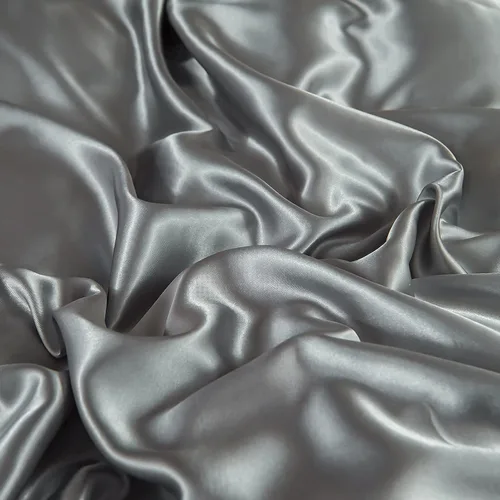 Miniatura 4 de Juego de funda de edredón de satén sedoso, ropa de cama con volantes grises, diseño de volantes de satén gris claro, juego de ropa de cama de satén