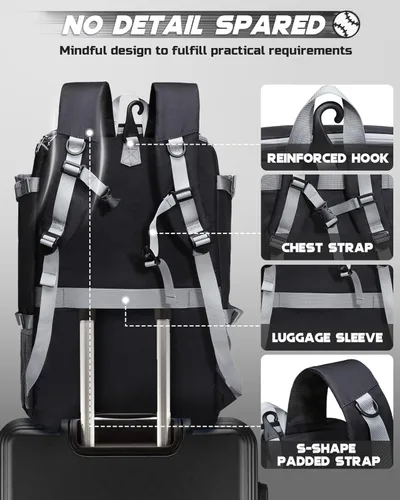 Miniatura 5 de Bolsa de equipo para receptores de béisbol y sóftbol para casco, protector de pecho, protectores de piernas, tacos, mochila grande de béisbol