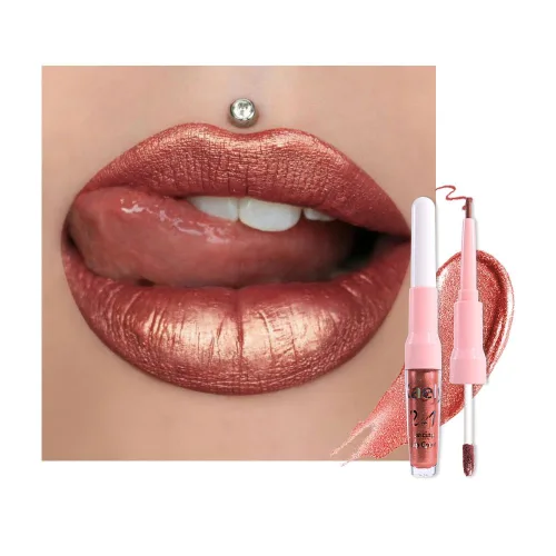 Miniatura 14 de evpct Juego de delineador de labios y lápiz labial metálico rosa claro, para mujeres, de larga duración, impermeable, 24 unidades, color rosa claro