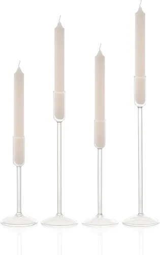 Miniatura 7 de Portavelas Willceka, Candelabro de Vidrio Cónico Alto, 4 Diferentes Alturas, para Centro de Mesa, Boda, Fiesta, Transparente, 4 piezas