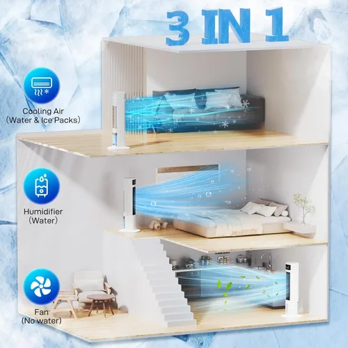 Miniatura 2 de Aire acondicionado portátil 3 en 1 para habitación, enfriador de aire evaporativo, 4 modos, 3 velocidades/temporizador de 24 horas, unidad de CA