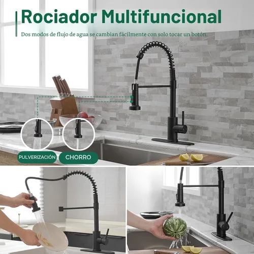 Miniatura 6 de VOTON Grifo de Cocina Negro con Rociador Extraíble Grifo de Fregadero de Cocina Extraíble Acero Inoxidable Comercial Resorte Grifos de Cocina