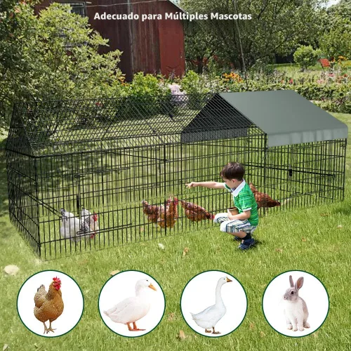 Miniatura 8 de PawGiant Gallinero Corral para Pollos para Patio con Cubierta 130"×40"×40" Tractor de Pollos Portátil de Metal Exterior Jaula Recinto Caja Afuera