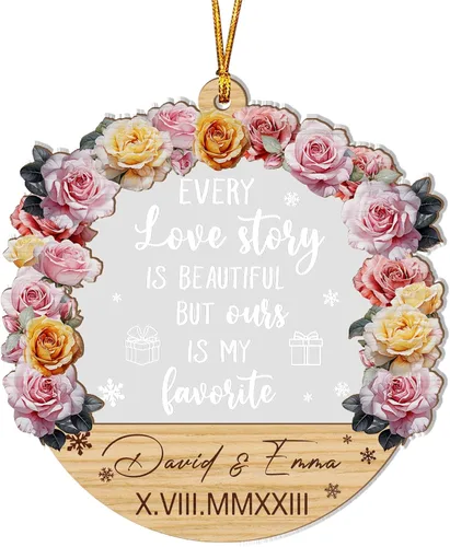 Miniatura 10 de V VIBEPY Impreso en toda la superficie, sin vidrio real, adornos personalizados para parejas, adornos de 3.5 pulgadas, 2 capas, decoraciones