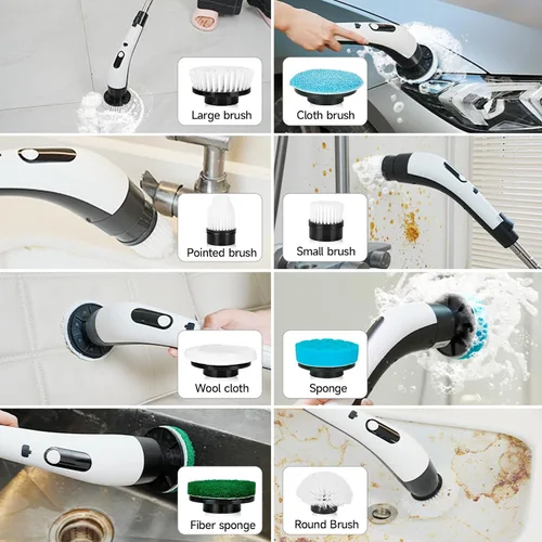 Miniatura 7 de Limpiador giratorio eléctrico inalámbrico con 8 cabezales de cepillo, limpieza de mano y ducha con mango ajustable, IPX7 impermeable para ducha