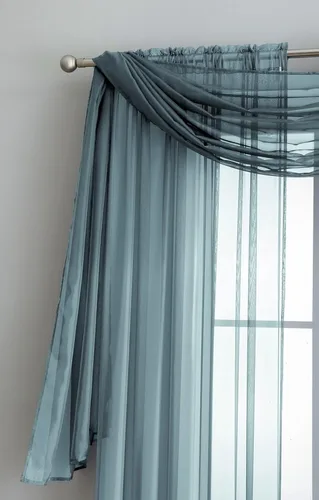 Miniatura 7 de Warm Home Designs Cortina Transparente para Ventana de Longitud Estándar Azul Polvoriento. Las Cortinas Decorativas miden 54 x 144 pulgadas. Ideal