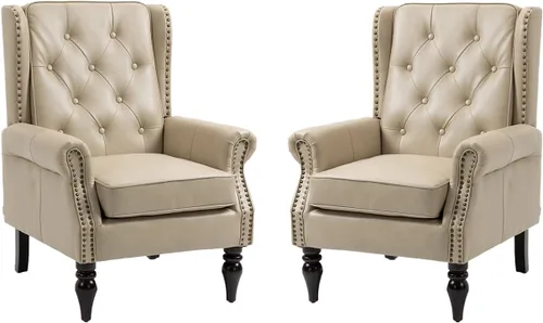 Miniatura 12 de Mid-Century - Silla de ala alta, moderna silla decorativa de tela con mesa auxiliar de madera maciza, sofá individual de ocio para sala de estar