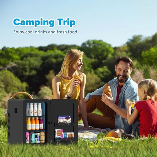 Miniatura 7 de Kikihouse Mini refrigerador de 22L/30 latas para dormitorio, enfriador y calentador portátil de 12 V CC, mini refrigerador con frente de vidrio