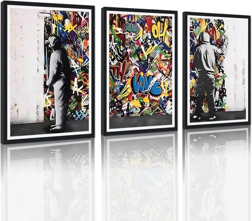 Miniatura 13 de 3 Piezas de Arte de Pared Banksy en Lienzo, Póster de Graffiti, Decoración de Pared con Citas Inspiradoras, Nunca Te Rindas, Obras de Arte para Sala