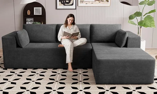 Miniatura 22 de Sofás seccionales sin hueso de 106 pulgadas para sala de estar, sofá modular en forma de U con asiento profundo, otomana extraíble, sofá de 4 plazas
