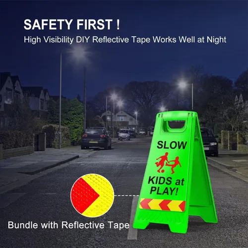 Miniatura 4 de Paquete de 2 señales de seguridad para niños en juego para la calle, señales de seguridad para niños en juego con cinta reflectante de 44.5 cm