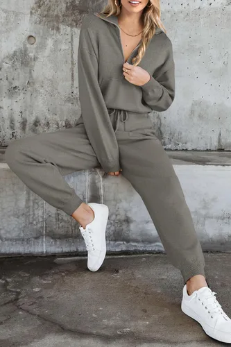 Miniatura 87 de PRETTYGARDEN Conjunto de suéter de 2 piezas para mujer, sudadera con cremallera, pantalones deportivos, ropa casual