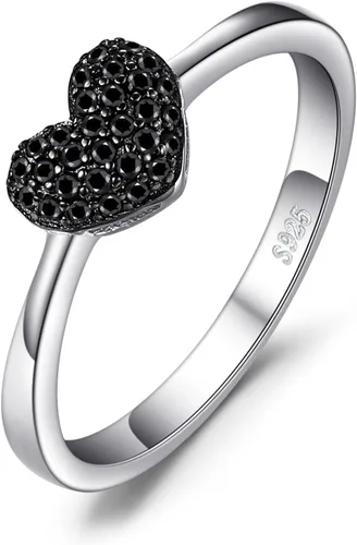 JewelryPalace Love Heart - Anillos de espinela negra genuina para ella, oro blanco de 14 quilates, plata de ley 925, anillo de promesa para mujer,