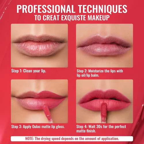 Miniatura 7 de Oulac Lápiz labial rojo líquido mate para mujer, lápiz labial de larga duración, impermeable, sin transferencia, fórmula cremosa de alta 【M08 1000