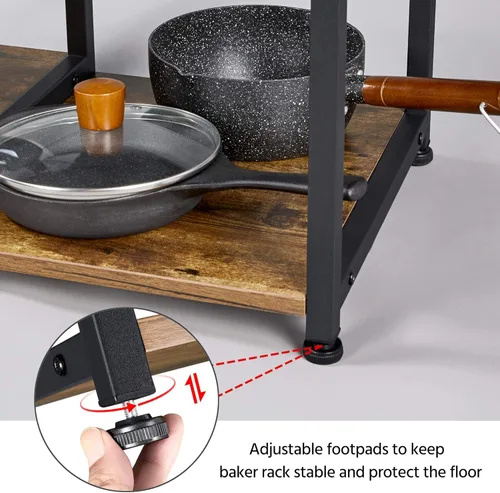 Miniatura 7 de Topeakmart Estante de cocina de 3 niveles para horno de microondas, carrito de almacenamiento, estación de trabajo, estante rústico marrón