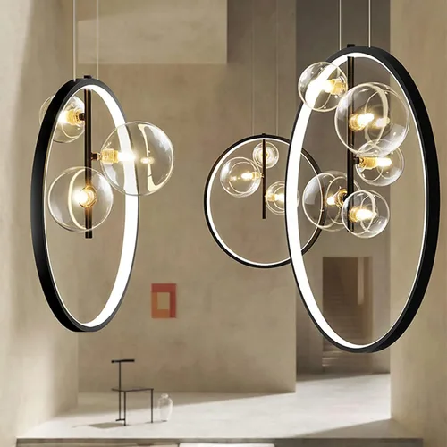 Miniatura 2 de Lámpara colgante de techo, lámpara de araña LED negra, pantalla de cristal de burbujas, lámpara moderna Sputnik, lámpara de araña para comedor