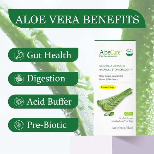 Miniatura 2 de AloeCure USDA - Jugo orgánico de aloe vera sabor a limón, fabricado dentro de las 12 horas de cosecha, suplemento digestivo natural para una acidez