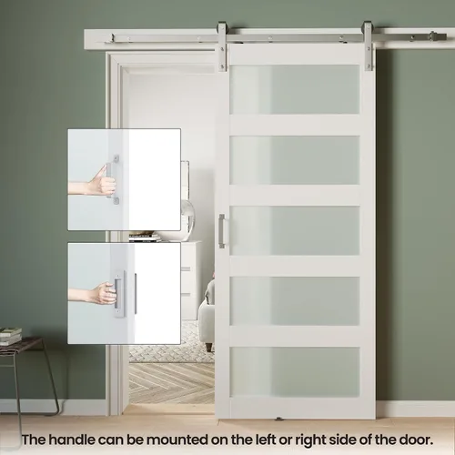 Miniatura 4 de Puerta de granero de vidrio de 36 x 84 pulgadas con kit de herrajes y mango de níquel cepillado de 6.6 pies, agujeros preperforados, fácil montaje