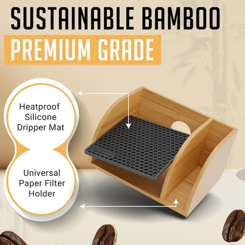 Miniatura 5 de HEXNUB Organizador para cafeteras vertidas, soporte de bambú para jarras Chemex, Bodum, Cosori, alfombrilla resistente al calor, soporte de filtro