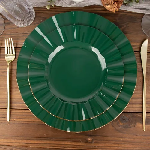Miniatura 178 de Tableclothsfactory Paquete de 10 platos redondos de plástico negro de 6 pulgadas para ensalada de postre, platos desechables con borde ondulado