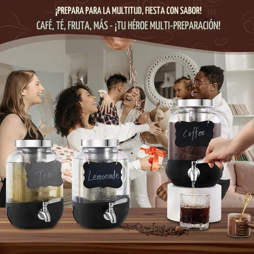 Miniatura 2 de Cafetera de café frío, cafetera de café helado de 1 galón con filtro de acero inoxidable, jarra de vidrio resistente para café frío con espita