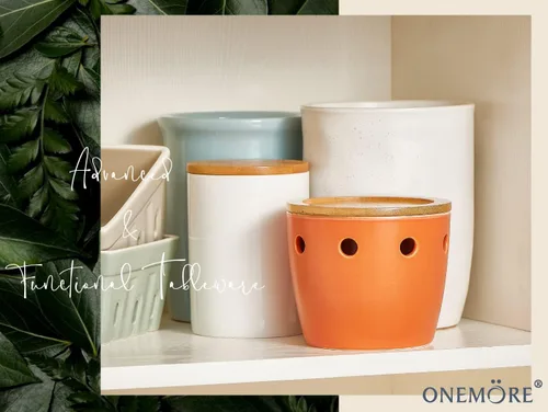 Miniatura 7 de ONEMORE Porta ajos grande con tapa, recipiente de ajo cerámico de 5 pulgadas, porta ajos para mostrador, naranja