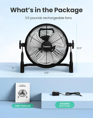 Miniatura 7 de Ventilador de suelo portátil de 10 pulgadas, funciona con pilas, ventilador recargable inalámbrico, ventilador inalámbrico de alta velocidad, carga