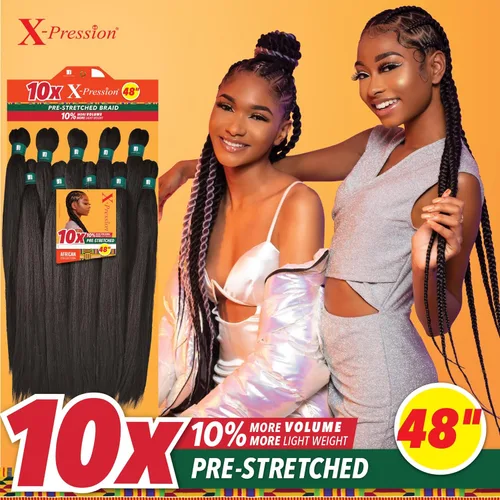 Miniatura 3 de Sensationnel X-pression - Cabello trenzado preestirado – 10 trenzas de 48 pulgadas, todo kanekalon, trenzas sintéticas ignífugas para trenzas en 2