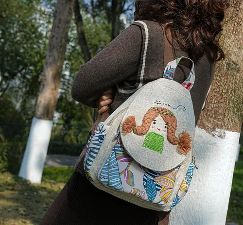 Miniatura 83 de HUANGGUOSHU Mochila de algodón tejida de algodón bohemio con bordado de lona estilo bohemio con múltiples bolsillos retro linda mochila cartera