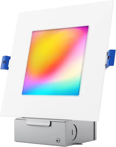 Luz LED inteligente empotrada delgada de 6 pulgadas, cuadrada, aplicación WiFi y control de voz, 120 V, 13 W, 1000 LM, RGB + 2700K-6000K,