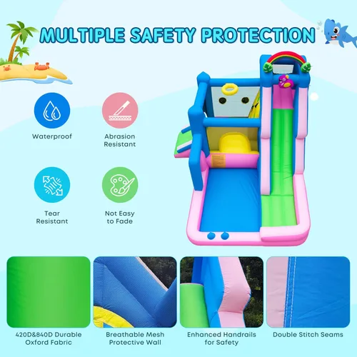 Miniatura 5 de Casa de rebote inflable Flamingo para niños – Castillo inflable 10 en 1 con doble tobogán, piscina de bolas, aro de baloncesto, pared de escalada
