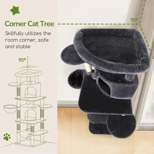 Miniatura 2 de Globlazer Árbol esquinero para gatos grandes, serie curvada de 66 pulgadas de alto, torre grande para gatos de interior con 6 postes rascadores, 2