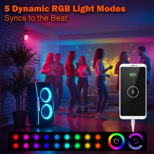 Miniatura 5 de Altavoz Bluetooth para fiestas, potente sonido estéreo de 180 W, graves profundos, altavoz inalámbrico portátil con modos de sonido EQ, luces LED