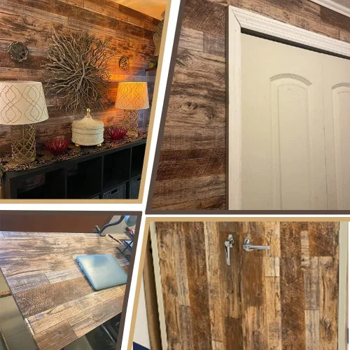 Miniatura 5 de Decoroom Papel tapiz de madera para despegar y pegar de 17.7 x 394 pulgadas, papel de pared de madera envejecido Marrón
