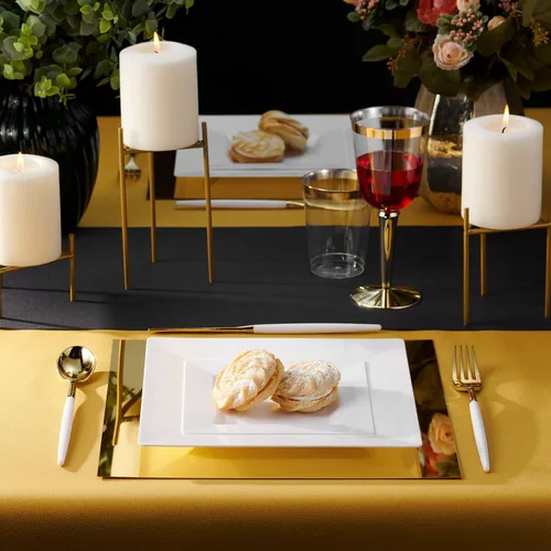 Miniatura 2 de BloominGoods 100 platos cuadrados desechables de plástico blanco, paquete de 100 platos cuadrados de plástico de 6.5 y 10 pulgadas de alta calidad