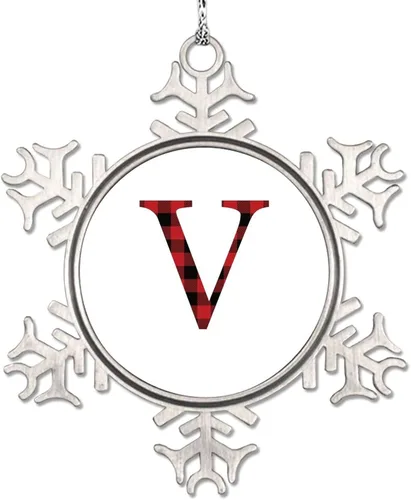 Miniatura 27 de Monograma inicial letra A copo de nieve, adornos de letras rojas y negras a cuadros para árboles de Navidad, adornos de Navidad personalizados
