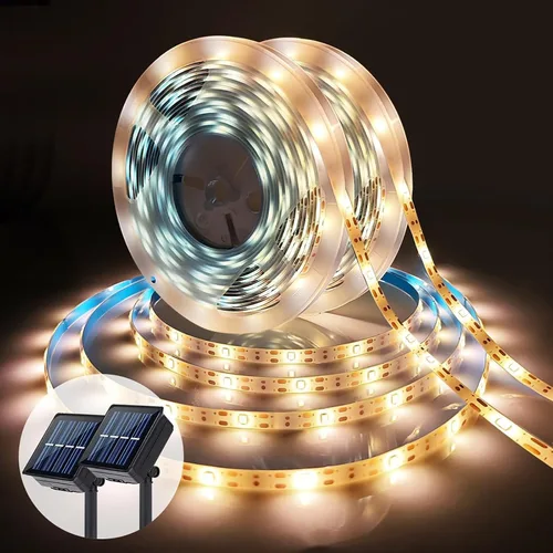 Miniatura 14 de Tira de luces LED solares para exteriores, impermeable, 10 pies, cinta cortable, iluminación de 3000 K, blanco cálido con 8 modos para valla