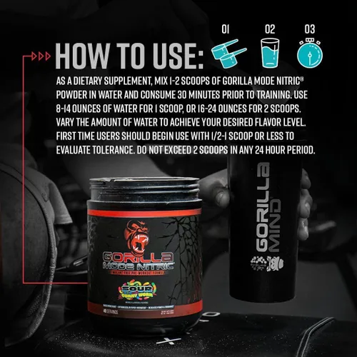 Miniatura 4 de Gorilla Mode Nitric - Preentrenamiento Sin Estimulantes Mejorado – El Mejor Sabor y Más Efectivo Preentrenamiento Sin Estimulantes/Bombas Masivas ·