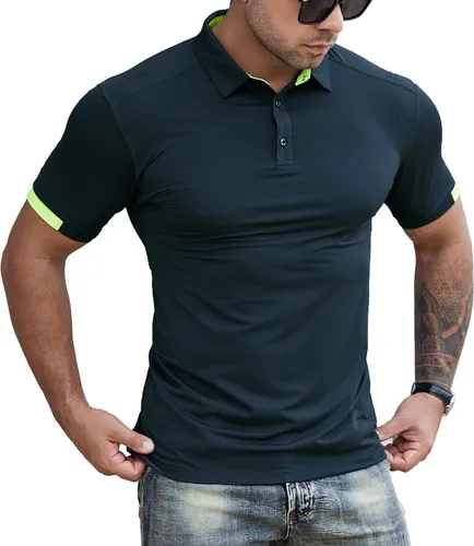Miniatura 2 de ZARWING Camisa polo de golf de ajuste seco para hombre, cuello ajustado, manga corta