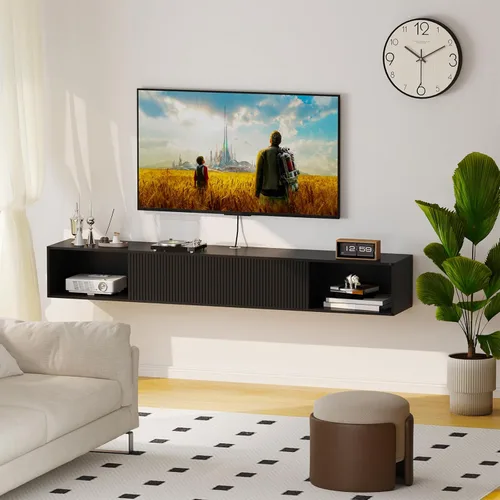 Miniatura 7 de Soporte de TV flotante de 55 pulgadas con luz LED, soporte de TV flotante montado en la pared, centro de entretenimiento flotante con almacenamiento