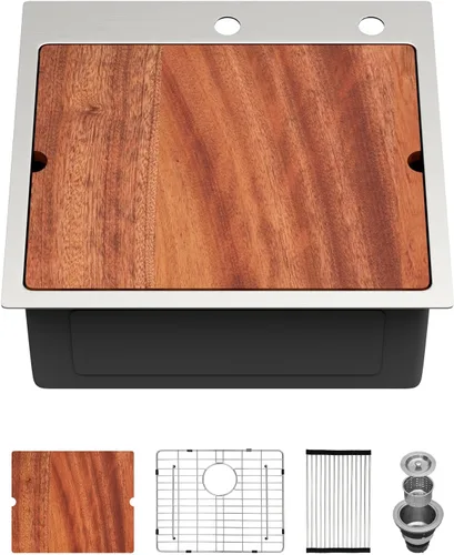 Fregadero de cocina para exteriores, 21 x 20 pulgadas, fregadero de barra para exteriores, fregaderos de cocina de acero inoxidable de montaje