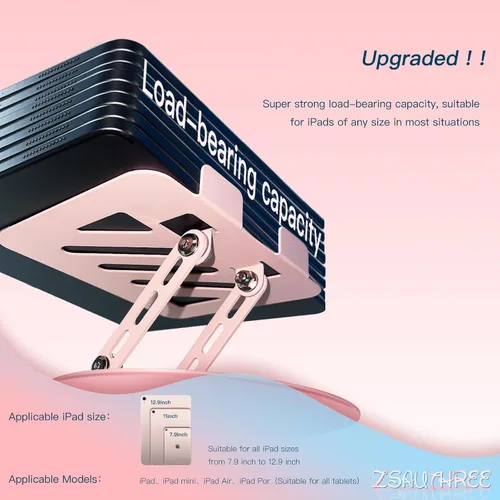 Miniatura 5 de Soporte giratorio de 360° para tablet – Rosa Doble eje giratorio ajustable, diseño plegable Se adapta a iPads y tabletas de hasta 13 pulgadas