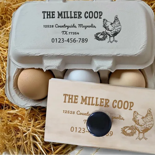 Miniatura 6 de UBJVA Sellos de cartón de huevos personalizados personalizados para huevos frescos de granja, sello de goma de madera para gallinero de granja