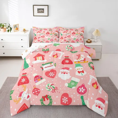 Miniatura 39 de Erosebridal Juego de edredón de Papá Noel tamaño matrimonial para niños y niñas, edredón de plumón de Feliz Navidad, juego de ropa de cama