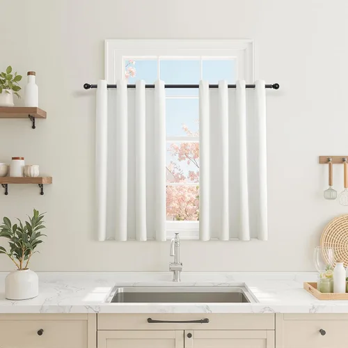 Miniatura 90 de Cream Linen Blackout Curtains 90 Length 2 Panels Set for Living Room Bedroom, 100% Black Out Thermal Insulated Linen Drapes, Room Darkening Grommet