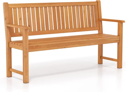 Miniatura 16 de Tangkula Banco de madera para exteriores de 2 plazas, banco de sofá biplaza de jardín con respaldo, reposabrazos, asiento de listones, carga