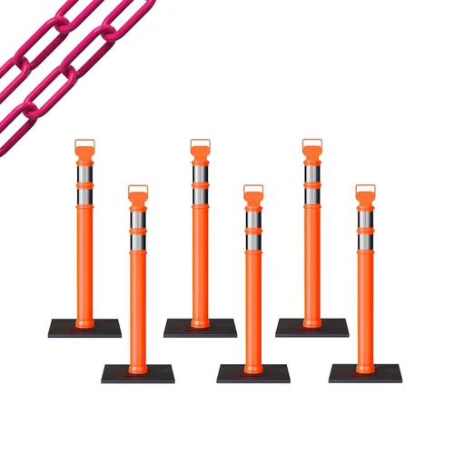 Miniatura 10 de Trafford Industrial - Paquete de 6 postes de delineador de 45 pulgadas, collares reflectantes de 3 pulgadas, base de goma de 10 libras