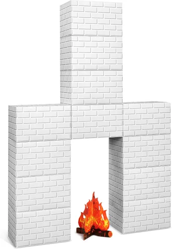 Miniatura 7 de Fullhawl Chimenea de cartón de invierno 3D de 39 x 59 pulgadas, chimenea artificial de invierno con llama de fuego 3D, telón de fondo falso